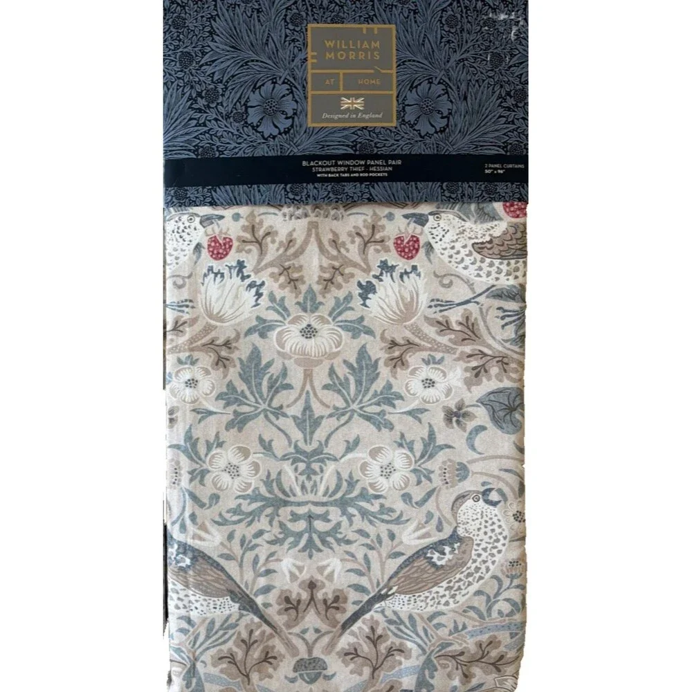 William Morris Blackout Strawberry Thief Curtains Drapes 50x96 Heavy 2 Panels